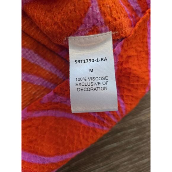 THML Boho Peasant Top Orange Pink Geometric Print Tassel Blouse Size M Statement - Picture 10 of 10